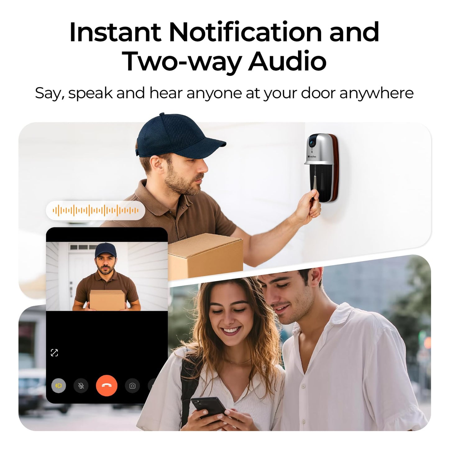Doorbell Camera Wireless Video Doorbell with Chime, AI Motion Detection Doorbells with 2.4/ 5Ghz WiFi,Solar Assist Battery, HDR Night Vision,Long Distance 2-Way Talk, Local/AWS Cloud Storage
