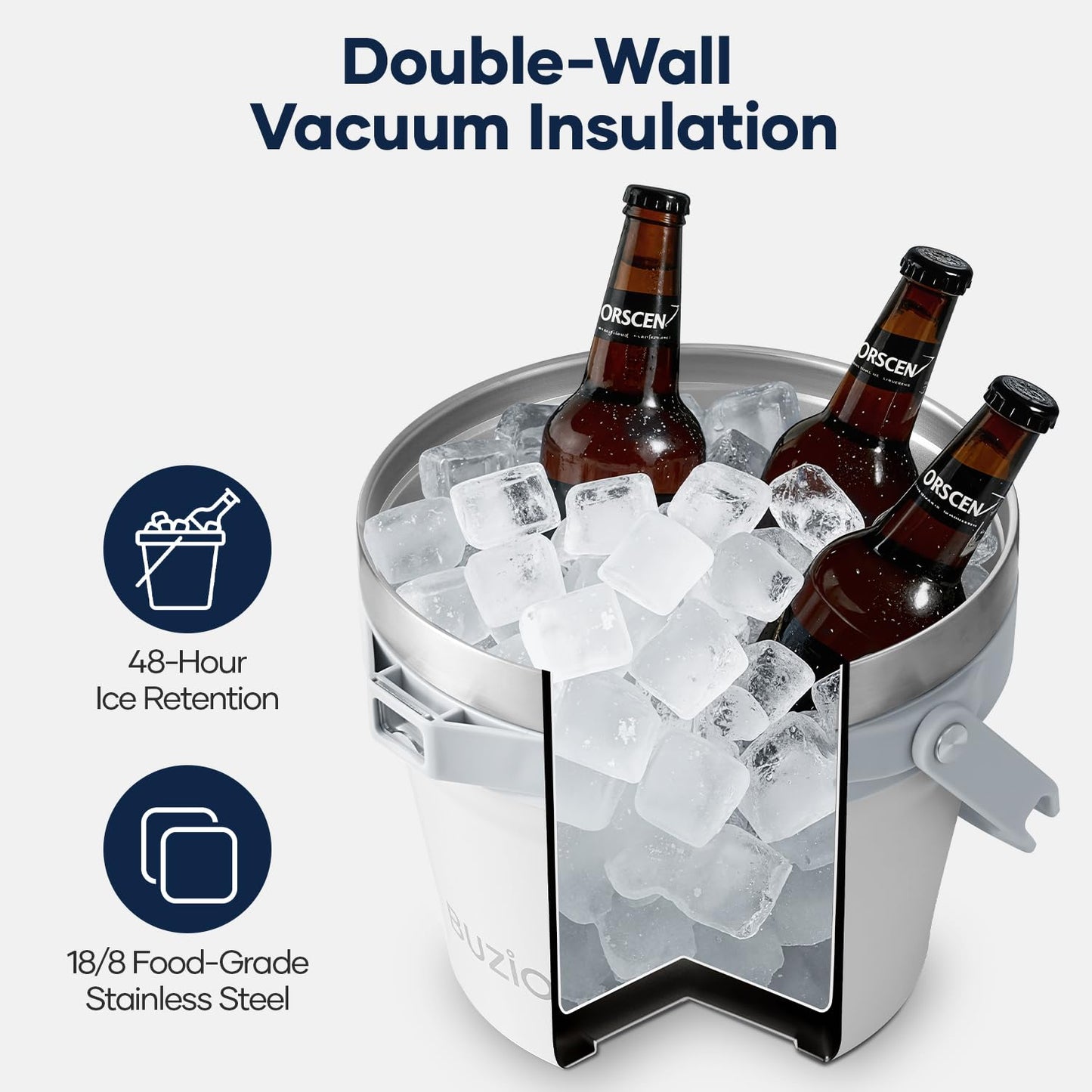 BUZIO Gallon Water Bottle Insulated with straw, 7 L Insulated Ice Bucket with Lid and Scoop & Tongs for Parties, Double Wall Vacuum Stainless Steel, Holds 6 Longnecks or 3 Wine Bottles, Large Beverage