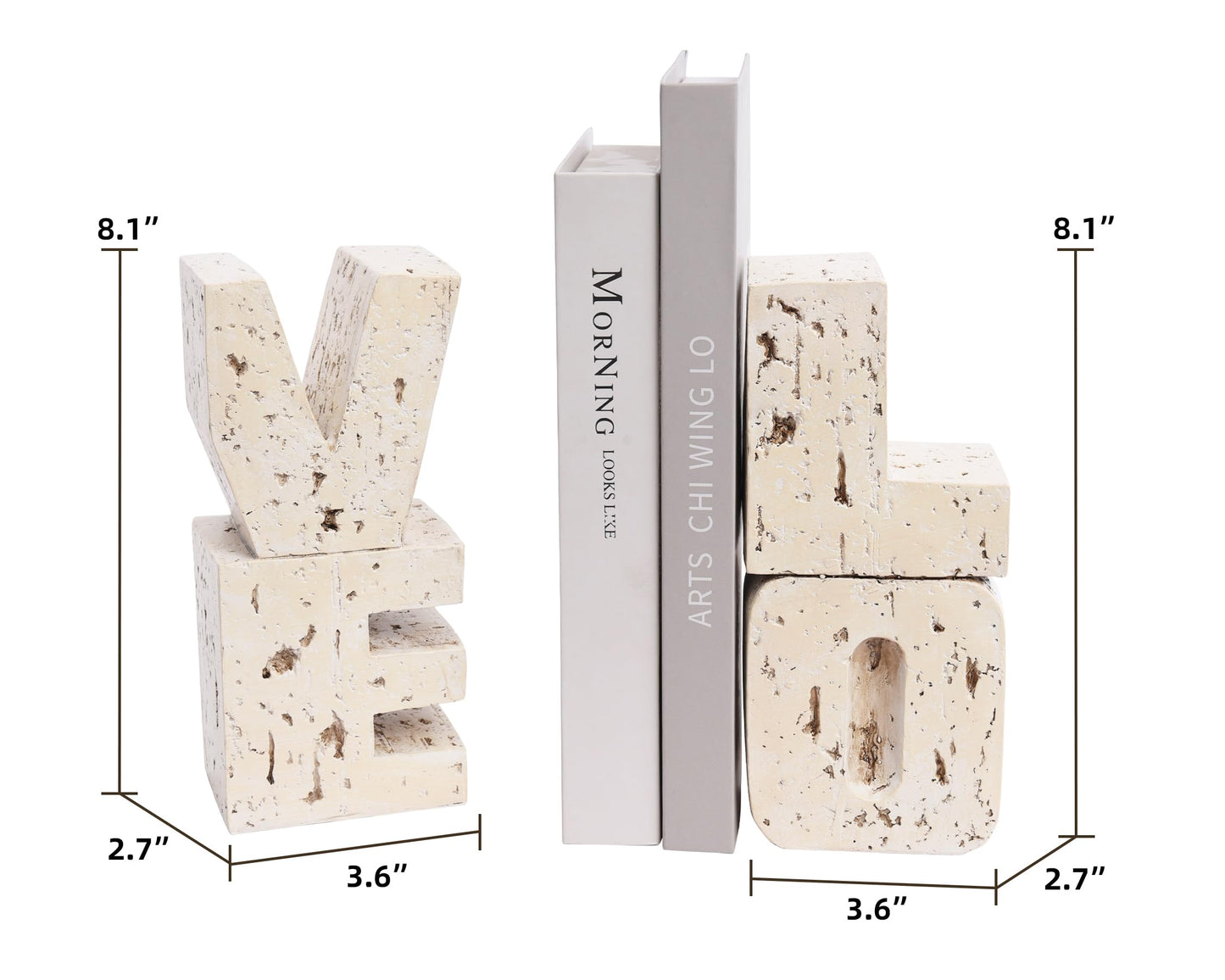 Book Ends Decorative with Love Design,Small Farmhouse Heavy Duty Bookends,Book Holders for Shelves, Book Stoppers for Home Desk Decoration, Unique Love Sculpture Bookend-Great Gift for Valentine's Day