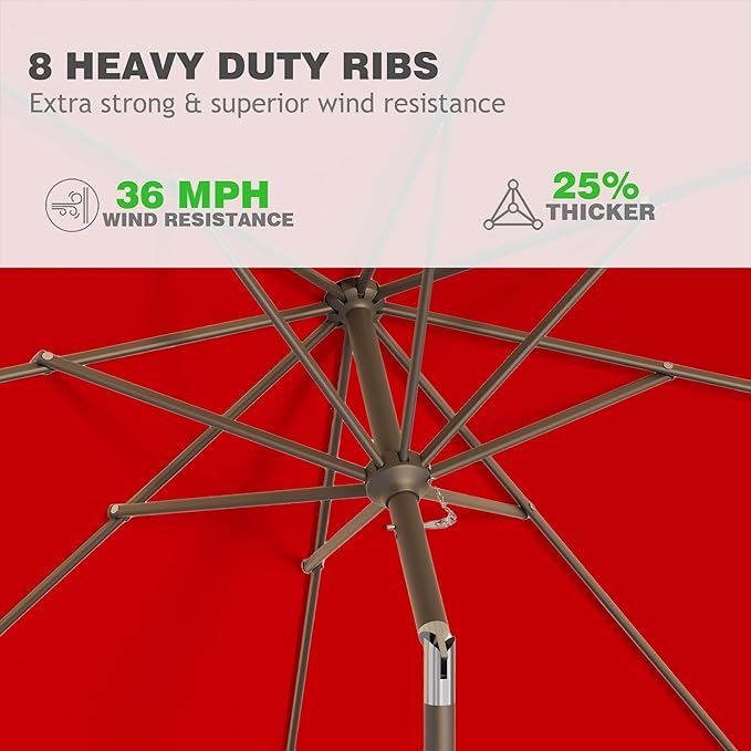 AreShark 9 FT Patio Umbrella for Outdoor, Outdoor Umbrella with Push Button Tilt and Crank, Outdoor Patio Umbrellas with 8 Sturdy Ribs for Market, Garden, Deck, Backyard, Pool (Cherry Red)