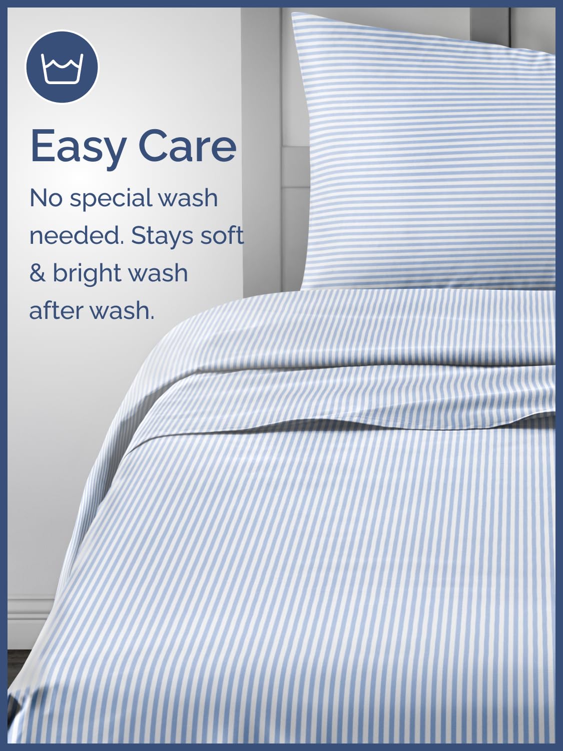 Kids Queen Size Bed Sheet Set - 4 Piece Kids Loft Bed Sheets - Blue Striped Nautical Themed Bedding - Soft, Cute & Cozy - Breathable & Machine Washable - Sky Bed Set for Boys, Girls, Teens & Toddlers