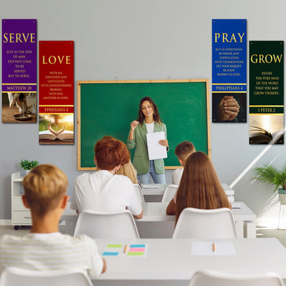 4 Pcs 5.9 Ft Church Banners with Scripture Worship Christmas Banner for Sanctuary Wall Christian Bible Prayer Holiday Flags Welcome Religious Praise Hanging Signs Decorations For Church Outdoor