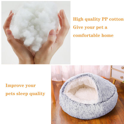 SUOXU Calming Cat Bed Small Dog Bed,Warm Cosy Soft Plush Winter Indoor Cat Cave Bed,Anti Slip Bottom Machine Washable Anti-Anxiety Hooded Pet Bed Sofa Bed for Puppy/Small Medium Large Cats(under 10kg)