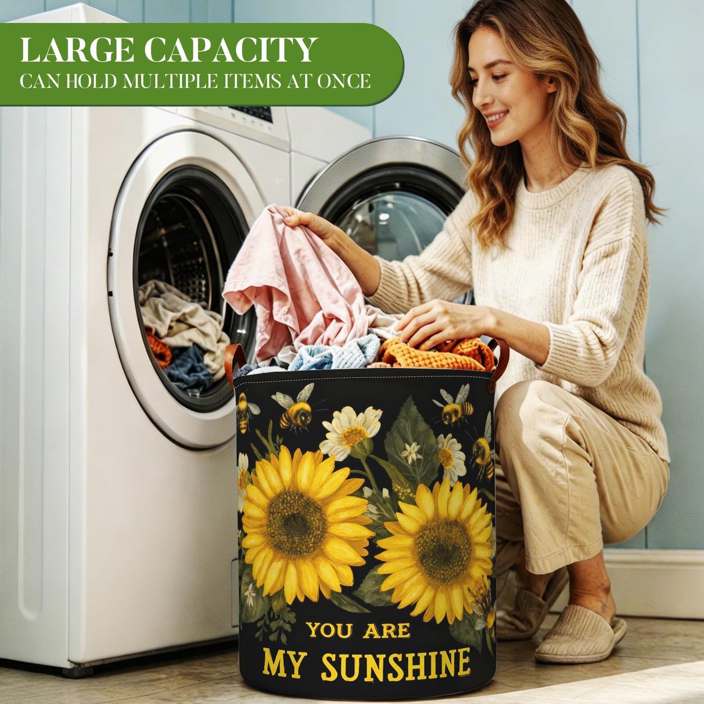 Cmialusie Sunflower Bee Laundry Hamper, You Are My Sunshine Basket
