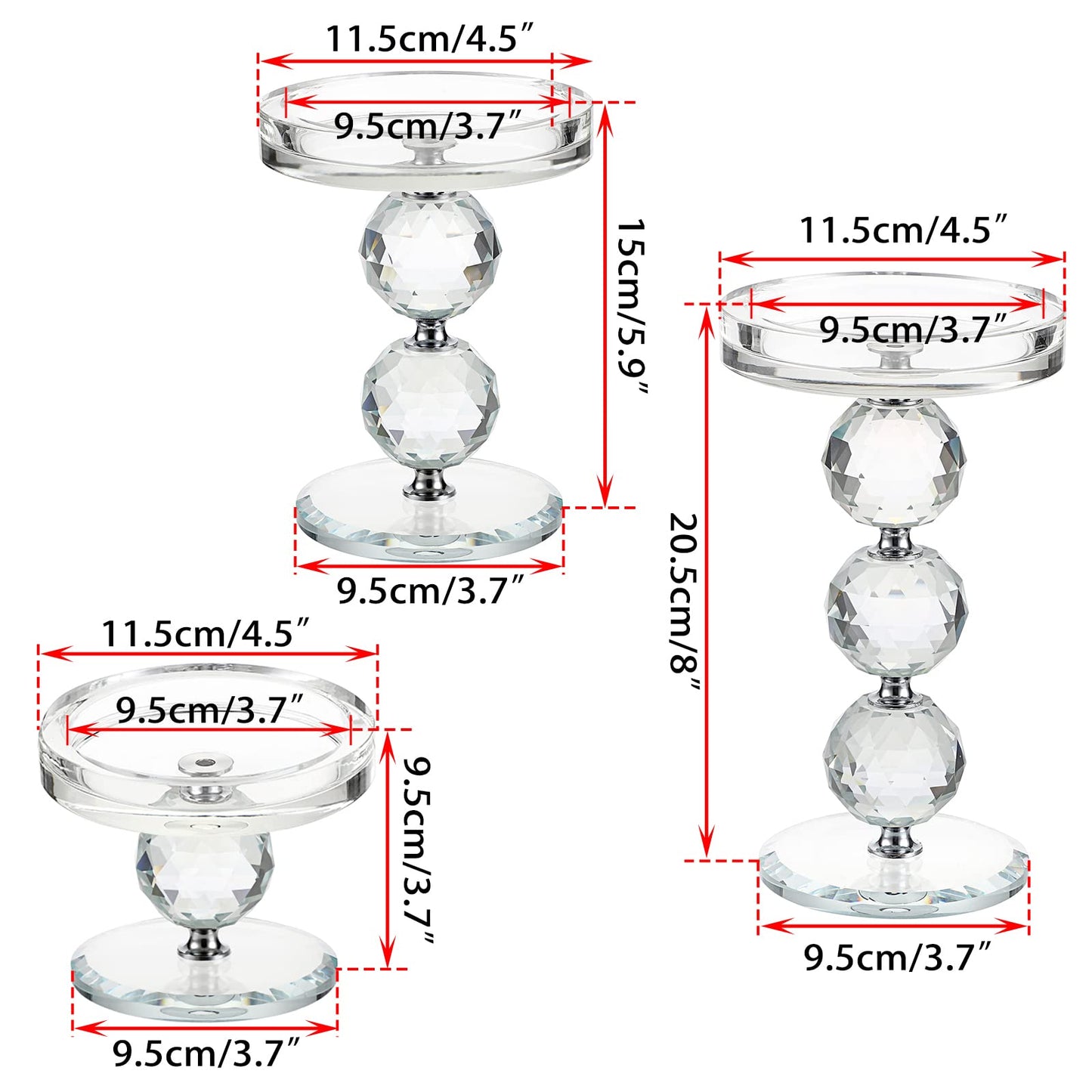 OwnMy Set of 3 Crystal Glass Pillar Candlestick Holders Clear Pillar Candle Holders Sets, Tealight Votive Candle Stands Modern Candle Centerpiece for Living Room Wedding Decor