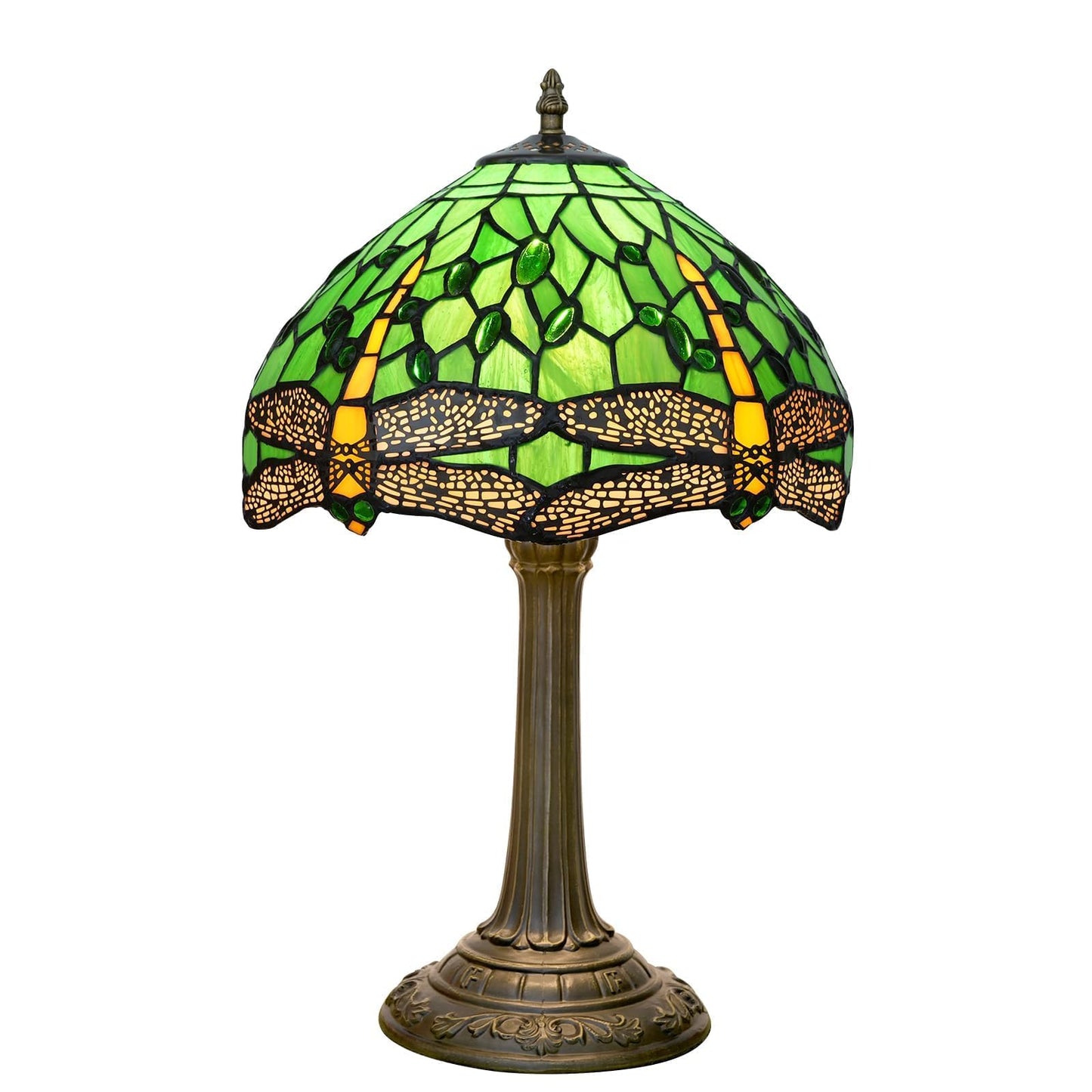 wecrejoni Tiffany Lamp Green Dragonfly Stained Glass Table Lamp 12X12X18 Inches Green Dragonfly Style Desk Reading Light Decor Beside Bedroom Living Room Home