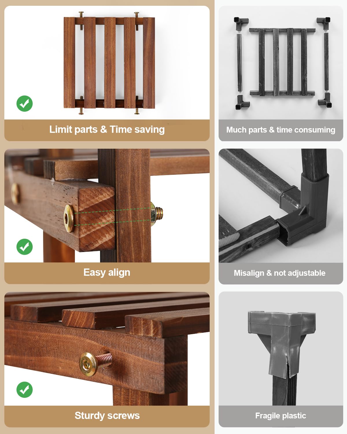 Carbonized Wood Plant Stand, 6-Tier Indoor Tiered Plant Shelves, Space-Saving Narrow Wood Plant Rack for Multiple Plants, Sturdy Flower Stand for Living Room/Balcony/Garden/Outdoor, Easy Assembly