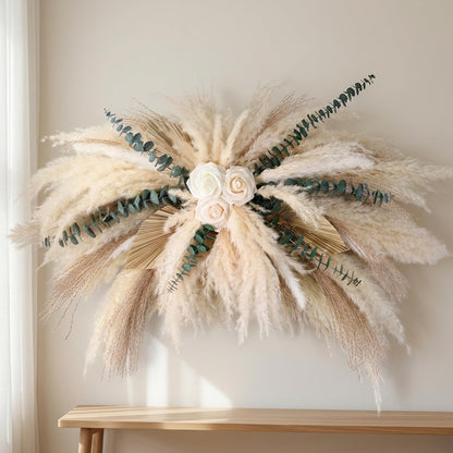 36-38" Large Pampas & Eucalyptus Wall Decor, DIY Artificial Roses & Natural Dried Boho Hanging Flowers for Wall, Mirror, Wedding Arch, Entryway Decor, Gift, Requires Assembly & Easy Install