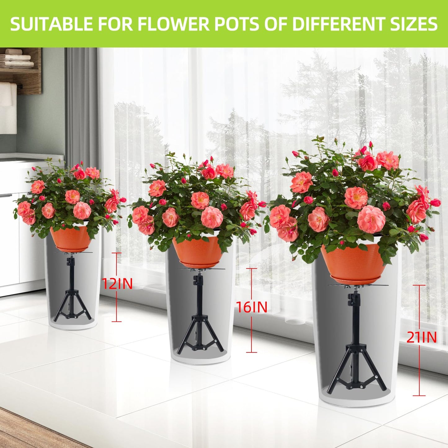 YUJIASH 1PCS Adjustable Planter Inserts Plant risers,Tall Tapered Plant Riser Fill Bottom，Planter Fillers for Large Pots，Indoor and Outdoor （12-21" Rise，4-12" Top）