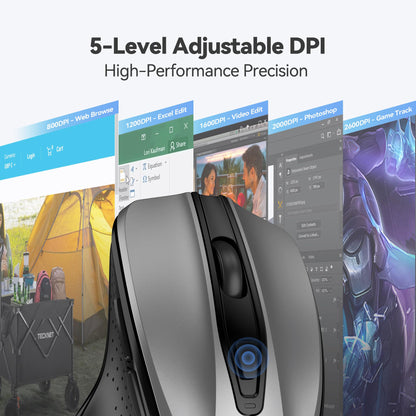 TECKNET Wireless Mouse, 2.4G Ergonomic Optical Mouse, Computer Mouse for Laptop, PC, Computer, Chromebook, Notebook, 6 Buttons, 24 Months Battery Life, 2600 DPI, 5 Adjustment Levels