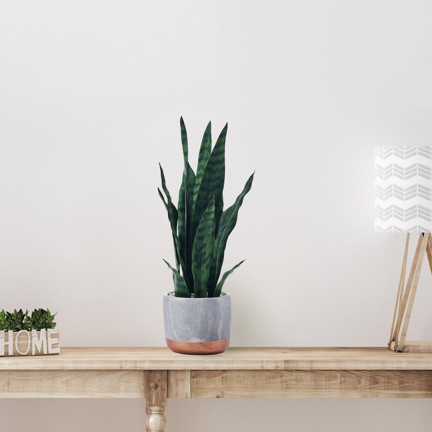 Mikasa Snake Plant in Faux Gray Marble Pot for Bathroom Farmhouse Faux Greenery Tabletop Centerpiece Mantel Office Desk Kitchen Decor, 18 inch