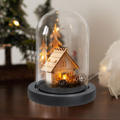 PATIKIL 6.1"x5.9" Clear Cloche Glass Dome, Glass Bell Jar Display Case Tabletop Centerpiece with Black Wooden Base for Christmas Home Decor