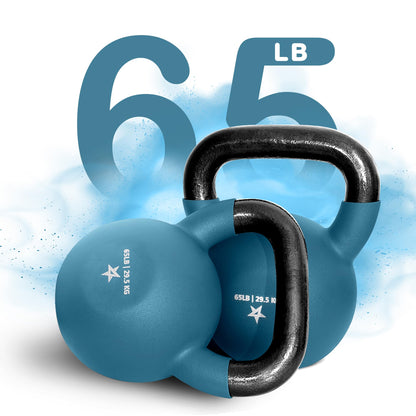 Yes4All Kettlebell, 5-65 LB Neoprene Coated Cast Iron Kettlebells, Wide Grip Handle & Flat Bottom for Swings, Squats, Deadlifts, Push Ups & Full Body Training at Home Gym - Single & Set