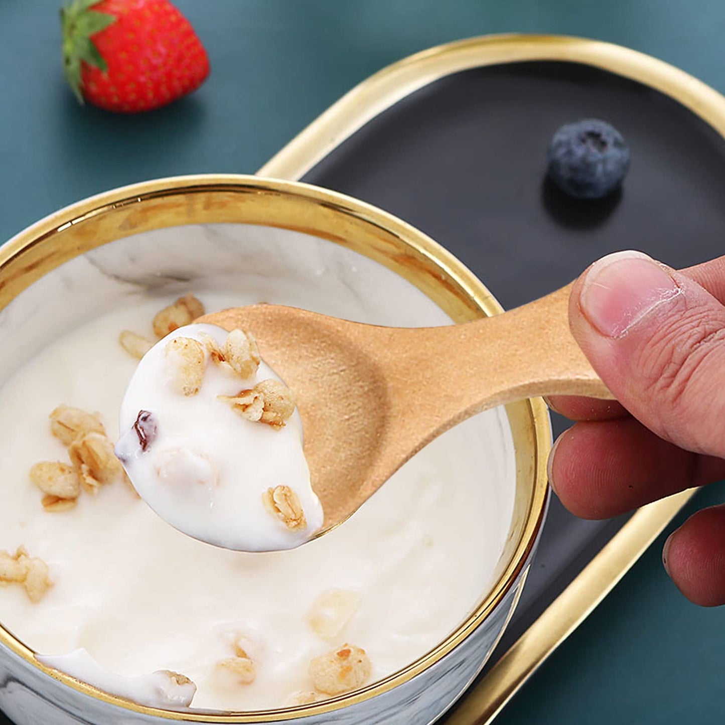 12 Pieces Small Wooden Spoon, SourceTon 3.35 Inches Salt Spoon Honey Coffee Tea Sugar Salt Jam Mustard Ice Cream Milk Powder Spoons