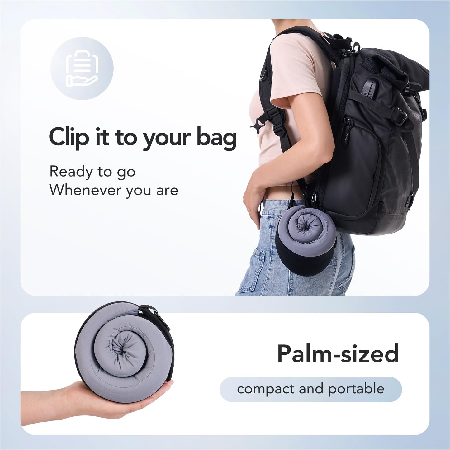 Travel Pillow, 100% Pure Memory Foam Travel Neck Pillow Airplane Neck Support Ergonomic Design for Traveling Suitable for Airplanes,Offices and Cars-Grey