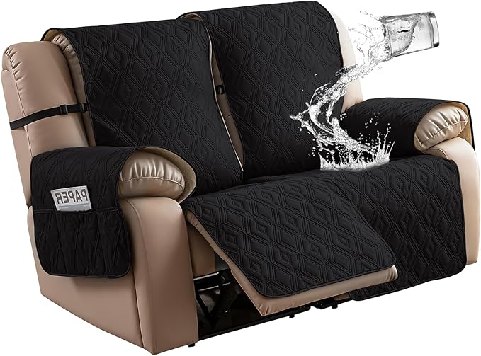 Genina Black Waterproof Loveseat Recliner Cover, Sofa Cover