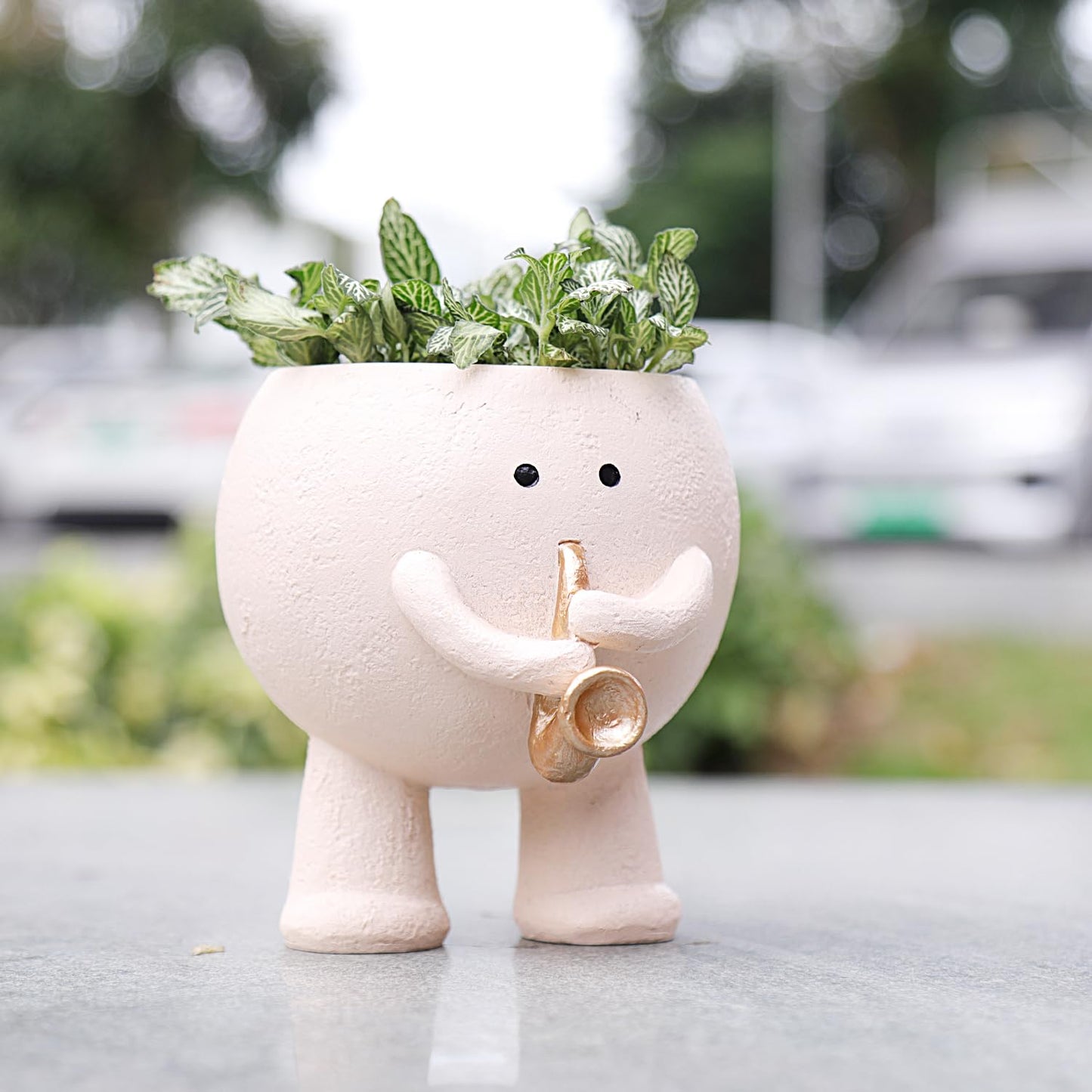 Cute Face Planter Pots for Plants, Smiley Kids Playing Sax Flower Pots Succulents Planter Gift Ideal for Mother and Christmas