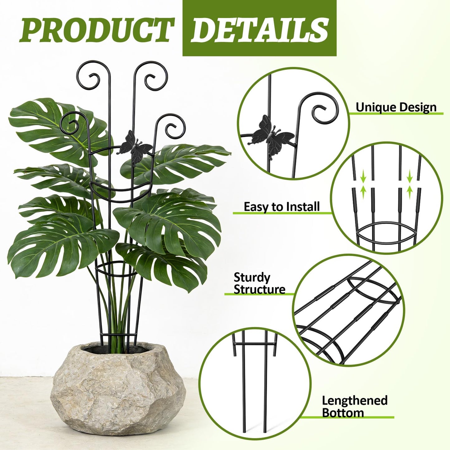 Netuaoo Plant Trellis 2 Pack Plant Trellis Indoor 29.96 in Expandable Metal Garden Trellis for Climbing Plants Sturdy Houseplant Support for Potted Plants with Ties Support for Ivy Pothos Hoya