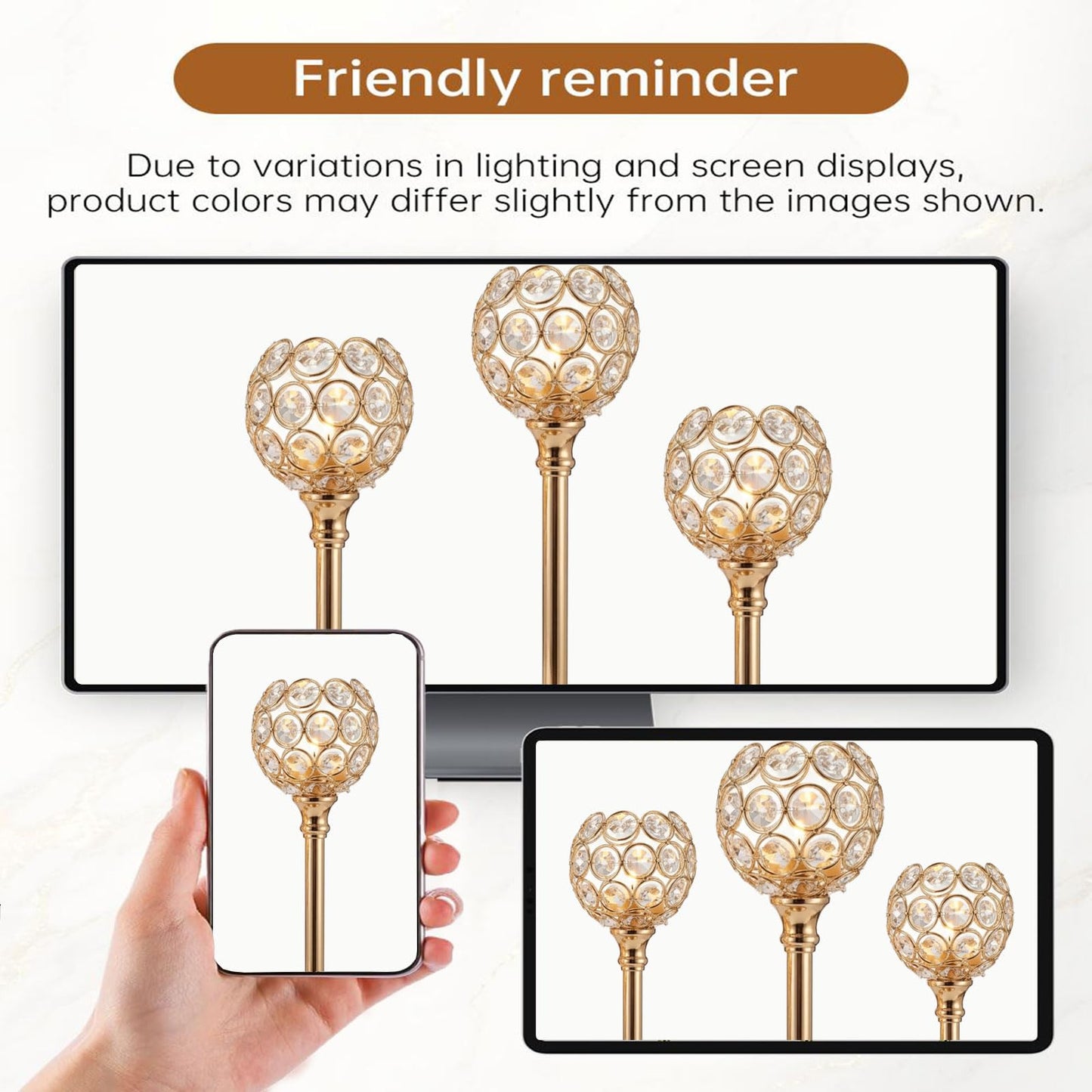 HearthLume Candle Holder Candlestick Holders- 6Set Gold Crystal Pillar Candle Holders,Metal Candlestick Stands for Wedding Centerpieces,Table Decor for Church,Valentine's Day Housewarming Gift,18Pcs