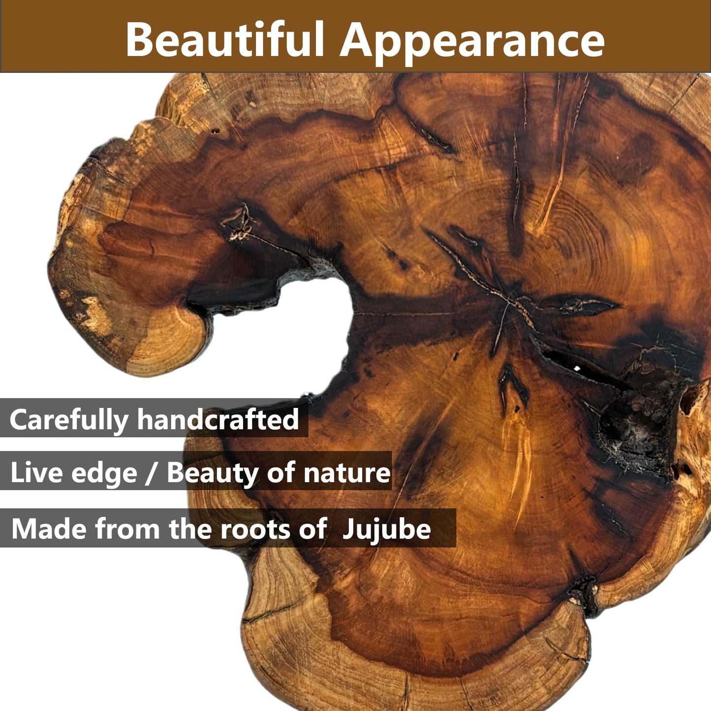 DONZIKLE Natural Live Edge Wood Sculptures Home Decor, Irregular Abstract Jujube Tree Root Wooden Statues for Table Top Decor, Decorative Root Carving Ornament (Medium)