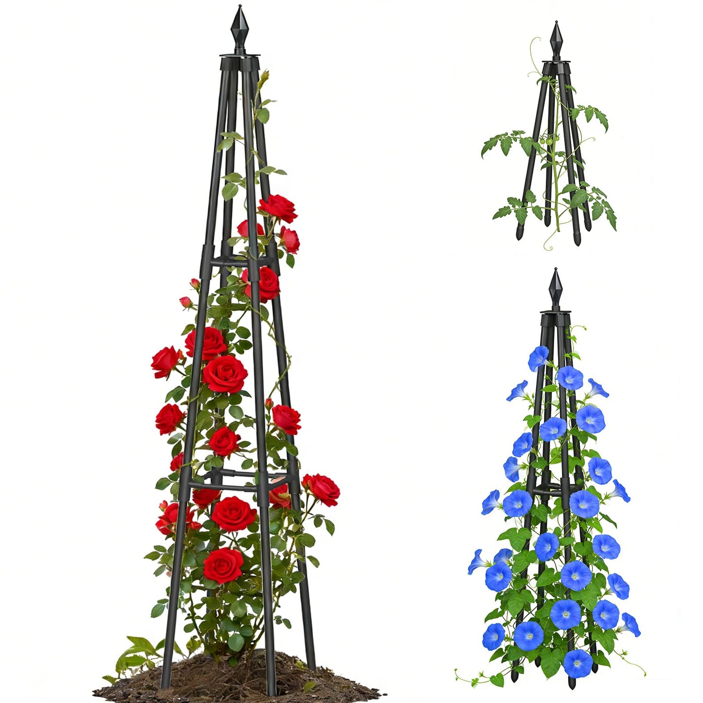 Obelisk Trellis for Climbing Plants, 4 FT Garden Trellises with 16mm Thickened Plastic-Coated Metal Pipes, Trellis for Climbing Potted Plant Vine Flower Rose Vegetable Tomato Cucumber Outdoor Indoor