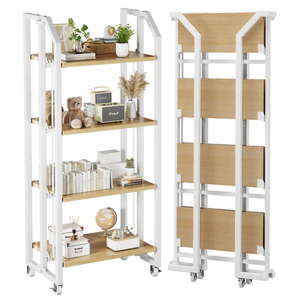 VYRIVA No Assembly Double-Sided Folding Bookshelf for Living Room, 4 Tier Collapsible Book Shelf for Home Office, Portable Bookcase Storage Organizer