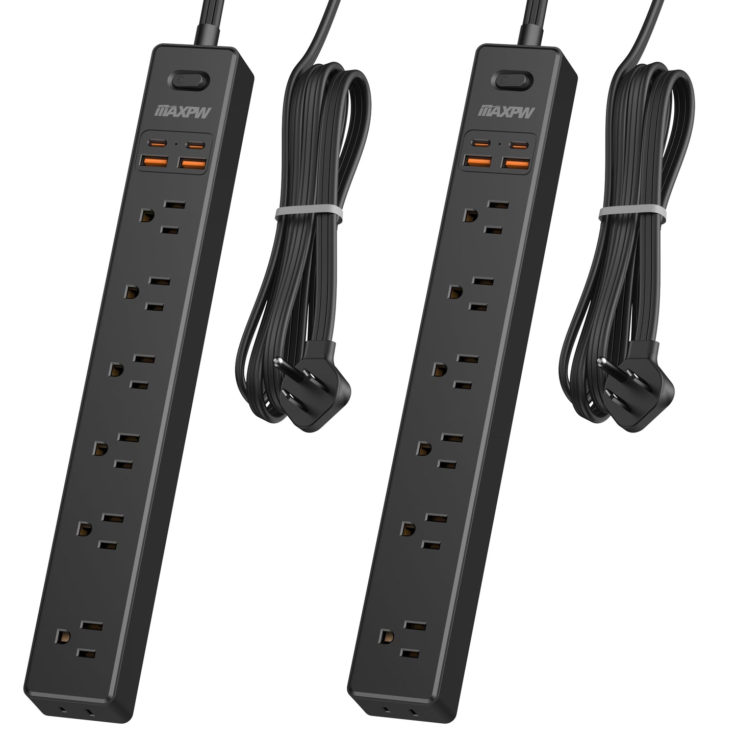 2 Pack Power Strip Surge Protector - 7 Outlets 4 USB Ports (2 USB C), 6 Ft Ultra Thin Flat Plug Extension Cord, 1875W/15A, 1700 Joules, Wall Mount for Home Office Dorm, White