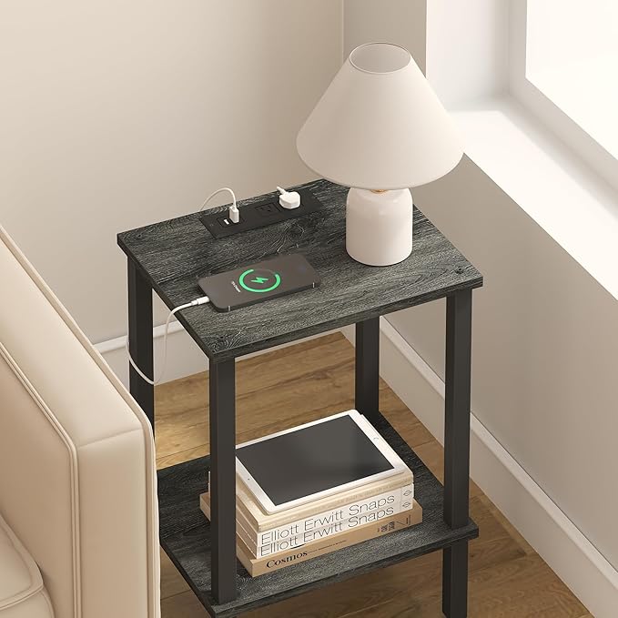 TUTOTAK End Table with Charging Station, Small Side Table with Outlets