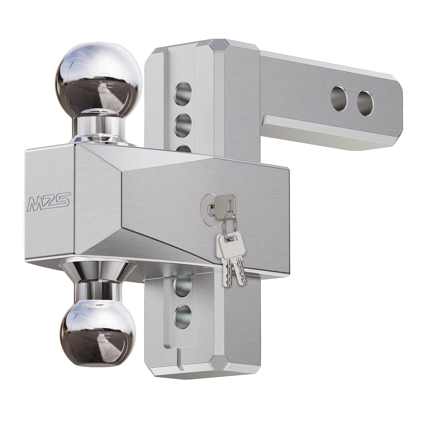 MZS Adjustable Trailer Hitch - Fits 2 Inch Receiver Hitch - 6-Inch Adjustable Drop Hitch - Heavy Duty Aluminum Tow Hitch for Truck(12,500 LBS GTW) Chrome
