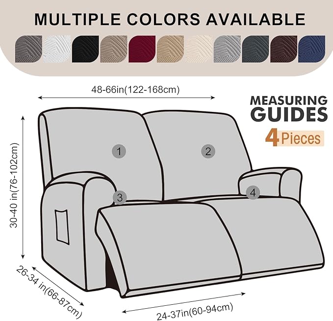 Recliner Loveseat Covers, 4-Piece Stretch Geometric Strokes Jacquard Reclining