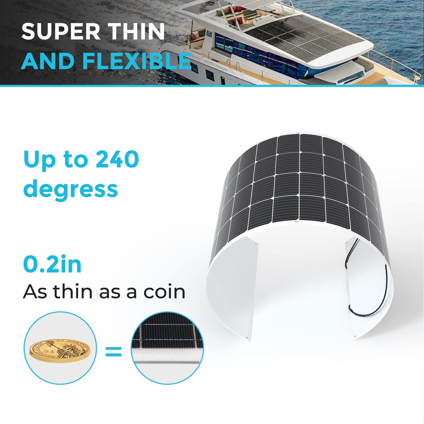 Renogy Solar Panels 200 Watt 12V, Flexible Solar Panel 200W 22% High-Efficiency, 240° Ultra Lightweight Solar Panels for Marine RV Cabin Van Car Boat Camping Curve Surfaces