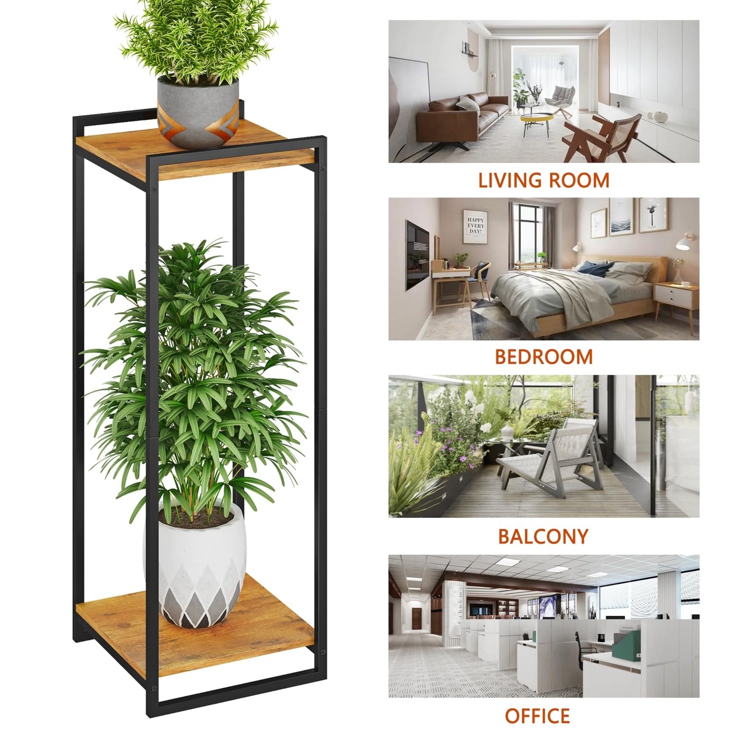 yeavs 2-Tier Plant Stand Indoor, 34" Tall Modern Plant Shelf Corner Flower Pot Holder Organizer for Living Room Balcony Garden, Rustic Brown