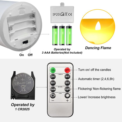 ILEEDear LED Candles - Flickering 4" 5" 6" Real Wax With Remote Control Timer - Flameless Christmas and Ramadan Decorations Pack of 3 (Ivory)