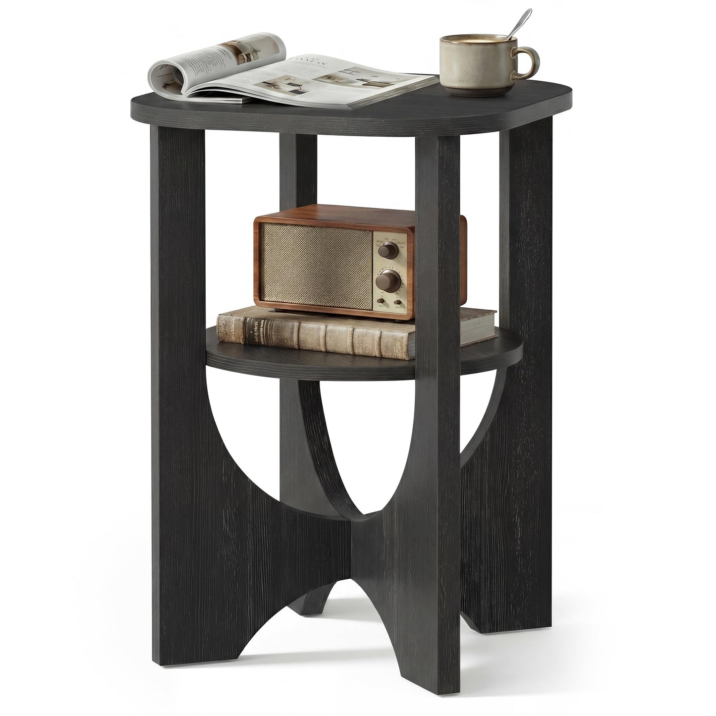 VASAGLE Side Table, 2 Tier Small Accent End Table, Nightstand with Lower Shelf for Small Spaces, Living Room, Bedroom, Charcoal Gray ULET233B101S