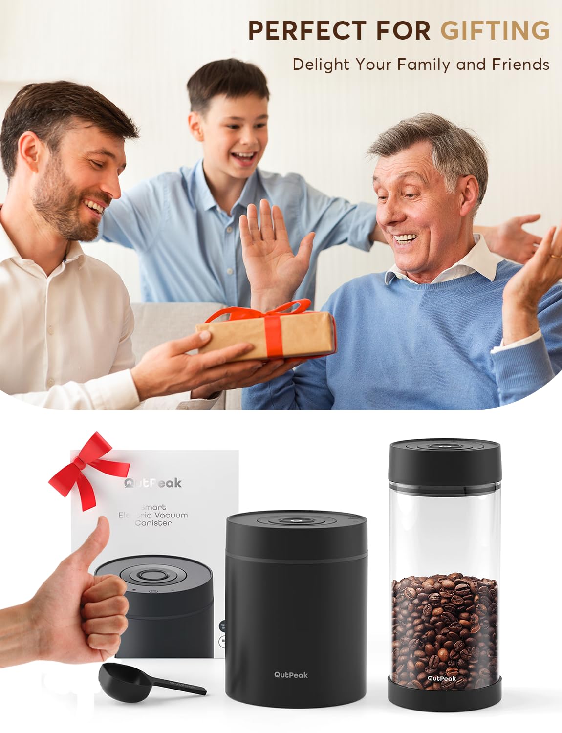 OUTPEAK Auto Coffee Canister: 1.5L for 17.6oz, 1.35L for 14oz, 0.5L for 4.6oz Coffee Beans (Set of 3)