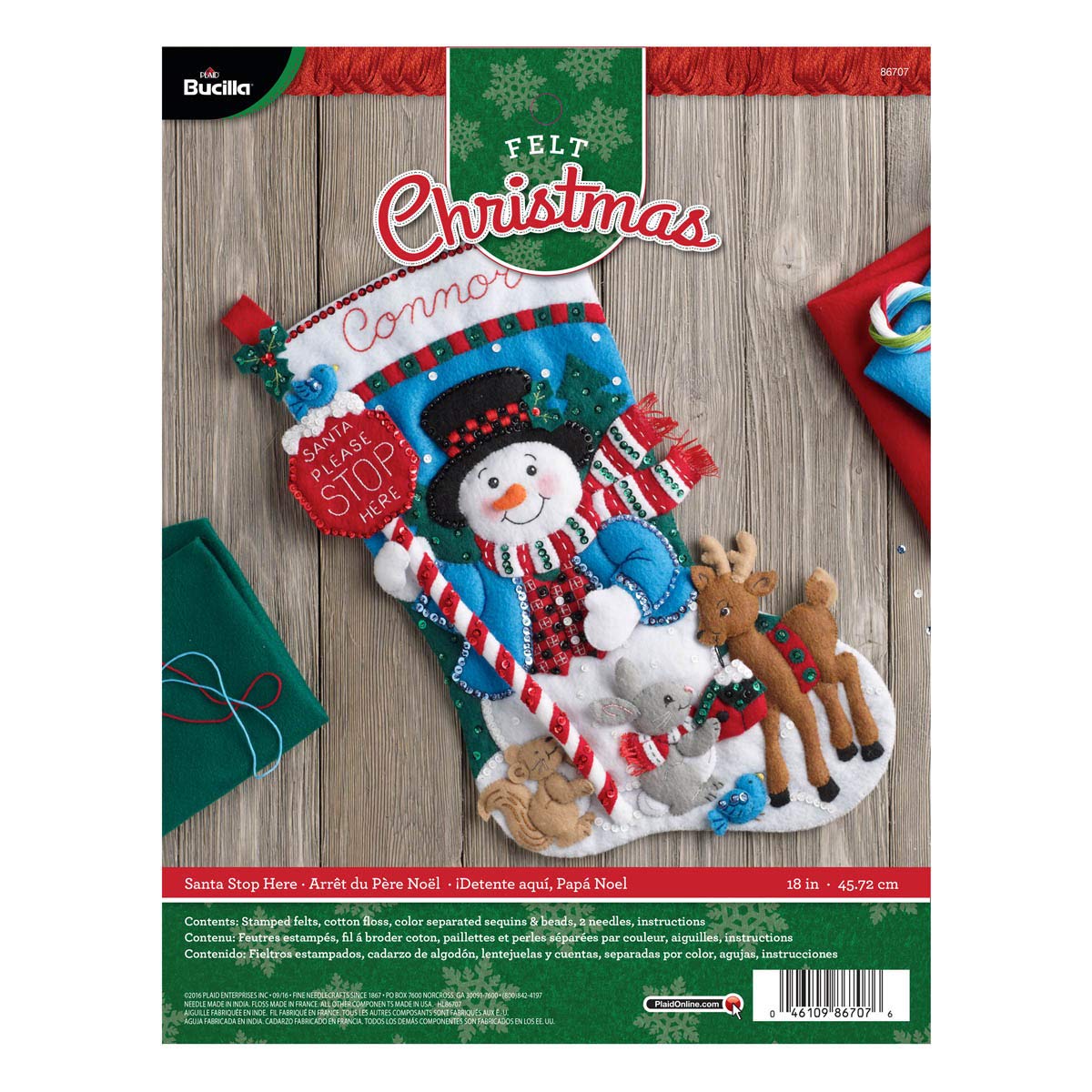 Bucilla 86707 Felt Applique Stocking Kit, 18", Santa Stop Here,