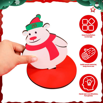 Jenaai 32 Pcs Christmas Snowman Ring Toss Game, Christmas Wooden Ring Toss Game Set for Family Indoor Outdoor Play Xmas Party Supplies Decoration Penguin Bear Santa Claus Deer