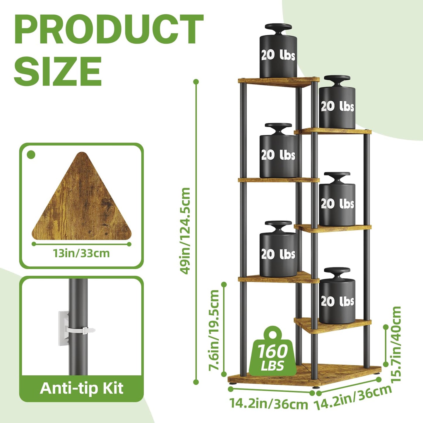 iDavosic.ly Tall Plant Stand Indoor for Large & Heavy Duty Planters, 6 Tier Corner Flower Shelf with Wooden Trays & Metal Frame, 49 Inch Orchid Rack for Living Room Balcony Porch, Black & Brown