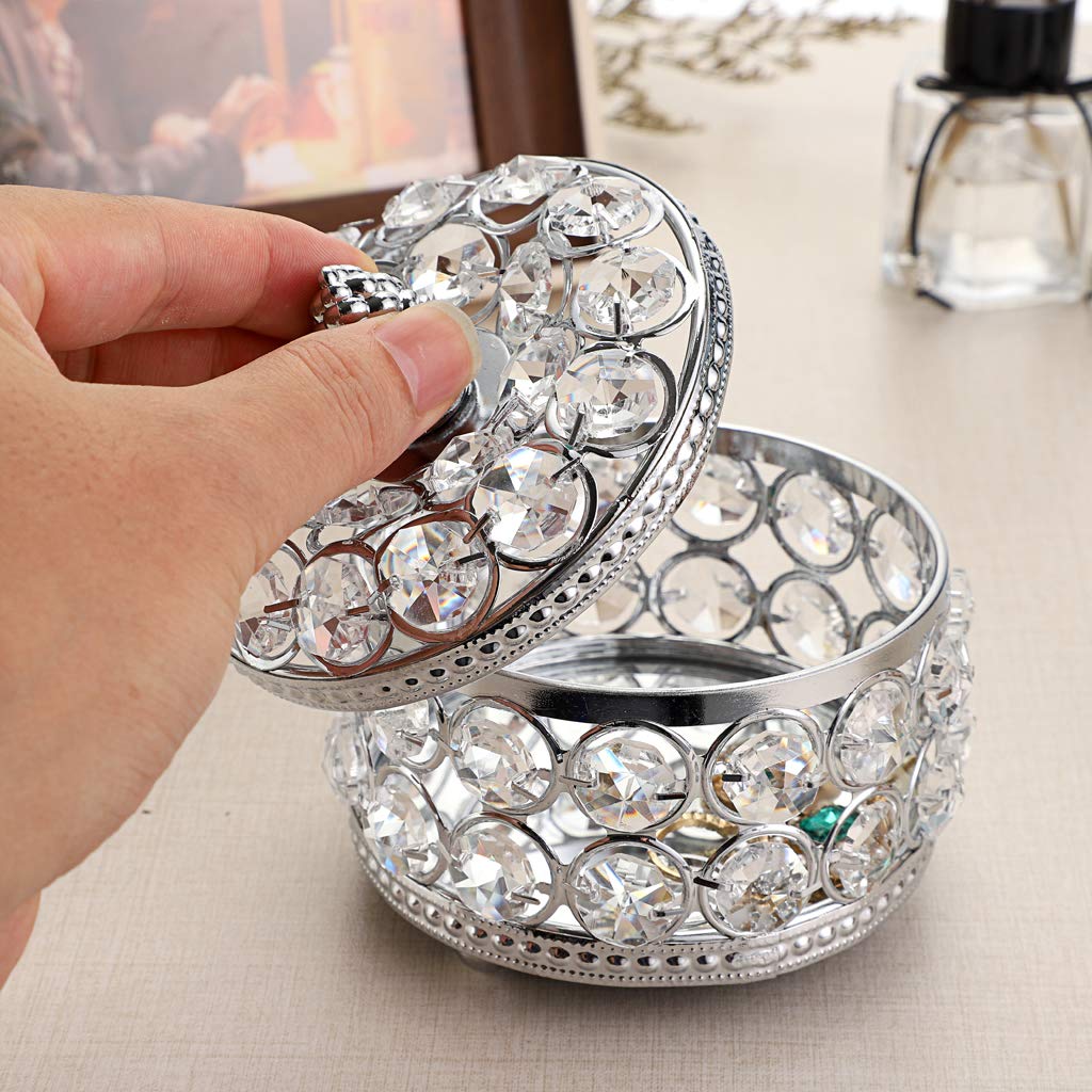 Hipiwe Crystal Mirrored Jewelry Box Jewelry Trinket Organizer Box Home Decor Ring Earrings Necklace Storage Holder Keepsake Box