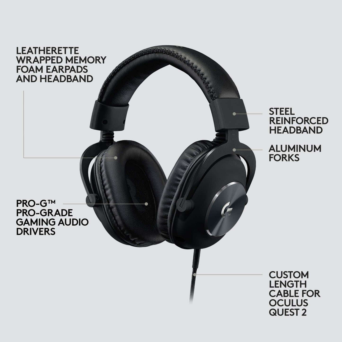 Logitech G PRO Gaming Headset for Oculus Quest 2 - Oculus Ready - Custom-Length Cable - PRO-G Precision Gaming Audio Driver - Steel and Aluminum Build - Low-Latency 3.5 mm Aux Connection