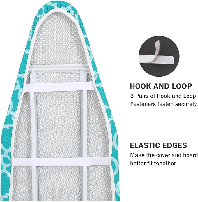 Ironing Board Cover and Pad Standard Size 15" x 54", 3 Pairs of Hook and Loop