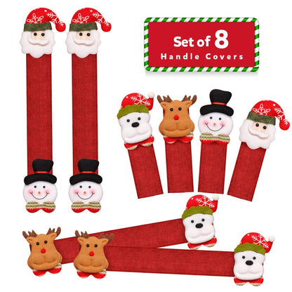 D-FantiX Christmas Refrigerator Handle Covers Set of 8, Santa Snowman Kitchen Appliance Covers Fridge Microwave Oven Dishwasher Refrigerator Door Handle Covers Protector Christmas Decorations