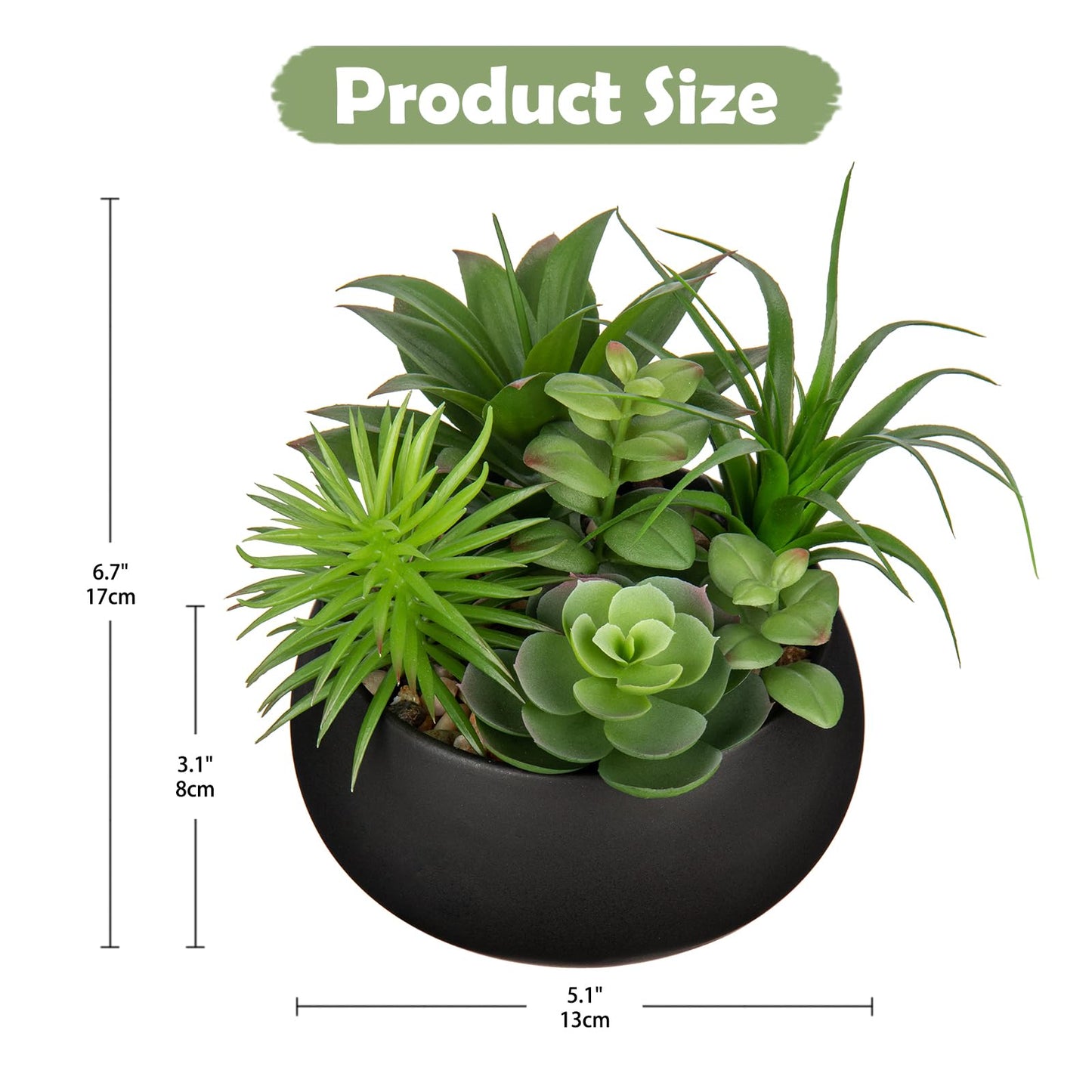 Hollyone Fake Plants Artificial Succulents in Pots Faux Succulent Arrangement Potted Plant in Black Ceramic Planter Bowl for Home Decor Office Desk Bathroom Shelf Living Room Indoor Decorations