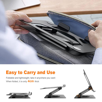 GRIFEMA Laptop Stand for Desk, Foldable Laptop Riser with 360° Swivel Base, Adjustable Height & Angle, Ventilated Computer Stand Compatible with MacBook Air/Pro, Dell, and 11-17" Laptops - Black