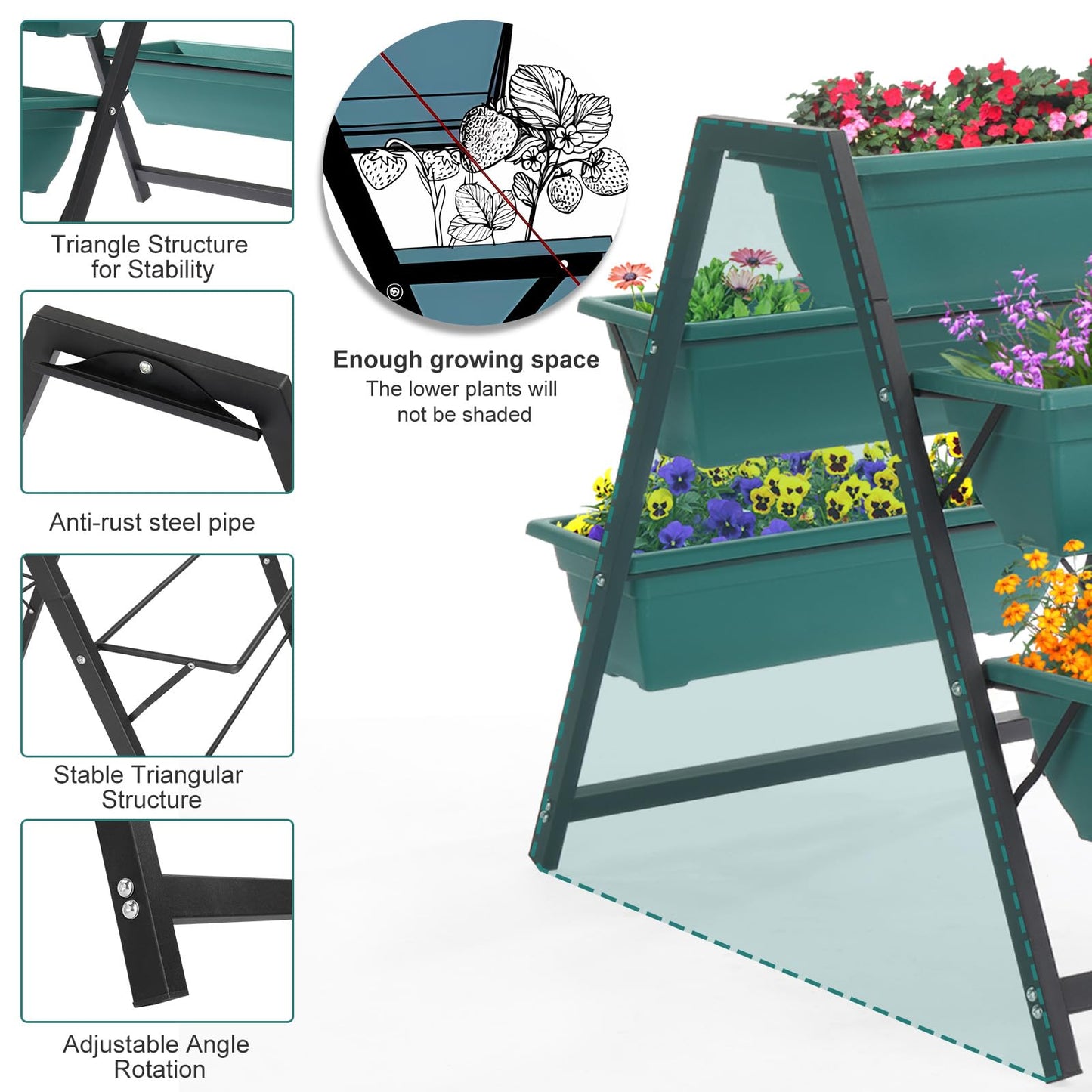 5-Tier Vertical Raised Garden Bed with 5 Planter Boxes, Large Mobile Garden Planter Stand for Herbs Flowers Vegetables, Outdoor Indoor Tiered Plant Bed for Patio Balcony Backyard