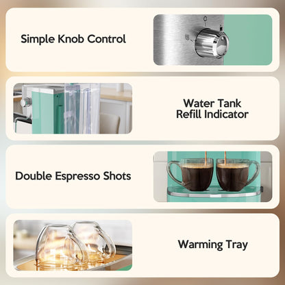 20 Bar Espresso Machine Semi-Automatic, Professional Coffee Maker with Milk Frother Steam Wand & 45OZ Removable Water Tank, Home Barista System for Cappuccino, Latte, Americano-Stainless Steel-Green