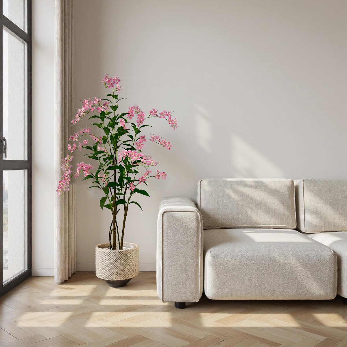 VIGGDA 5ft Artificial Jasmine Tree – Faux Potted Plant with Pink Blooms, Fake Silk Tree for Indoor Home Decor, Realistic Tall Fake Plant for Living Room, Bedroom & Office
