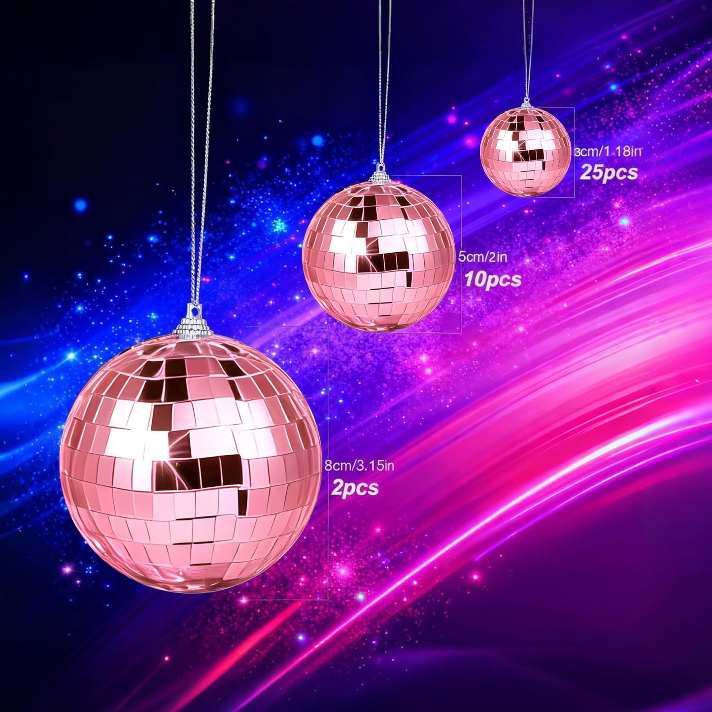 37 Pcs Mini Disco Mirror Ball Ornaments, Silver Disco Mirror Ball, Fun Silver Hanging for Party Decoration, Christmas Tree Ornaments Disco Ball Cup Toppers Wedding Birthday Party Festive Dance