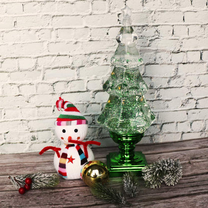 Eldnacele Musical 14" Light-up Christmas Tree Snow Globe Water Glittering Tree Clear Acrylic with USB Line and 6 Hours Timer for Home Decoration