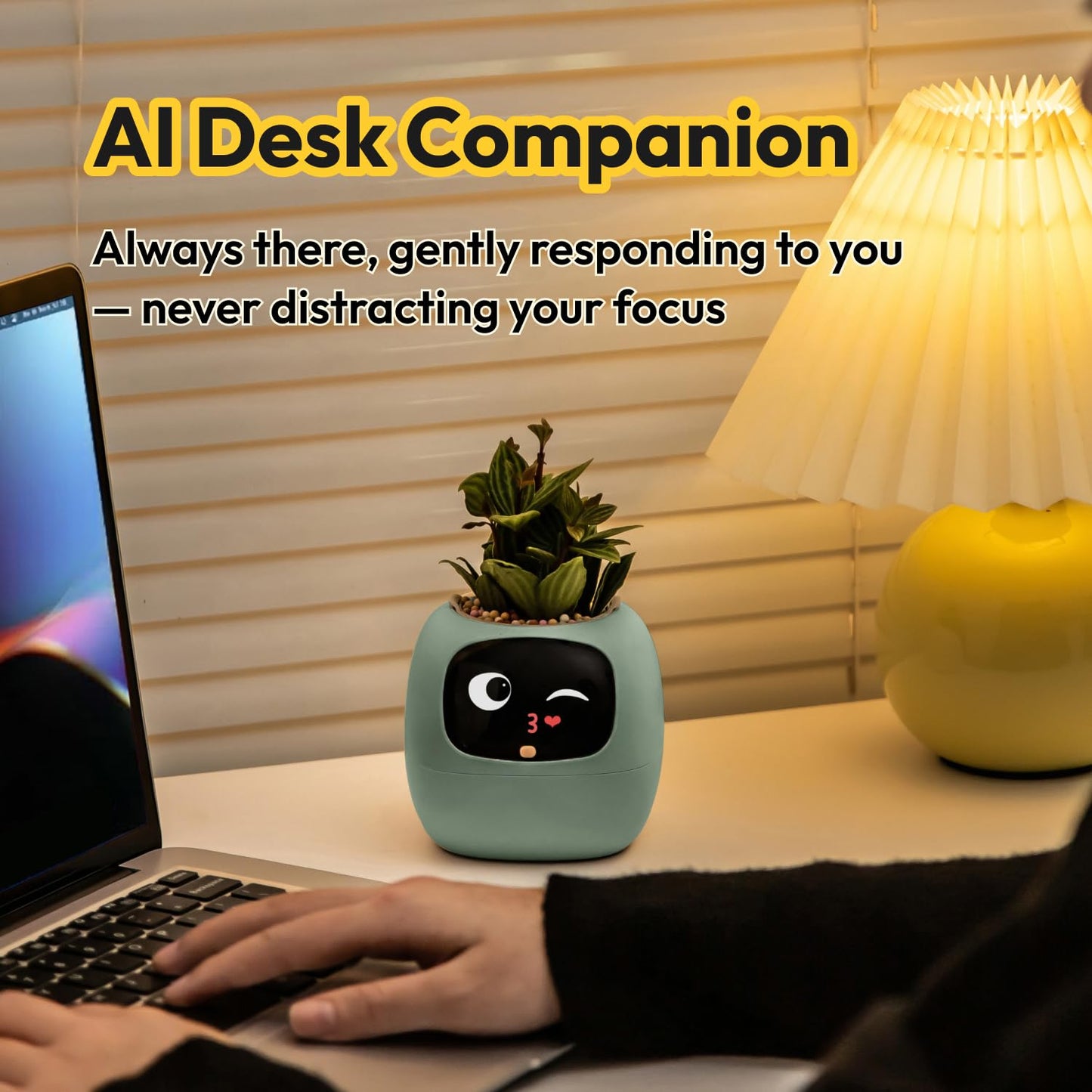 PLANTSIO Ivy Interactive AI Desk Companion, Smart Plant Pet with 100+ Expressions, Cute Indoor Planter for Office Decor, Unique Gift for Plant Lovers & Coworkers(Ivory)